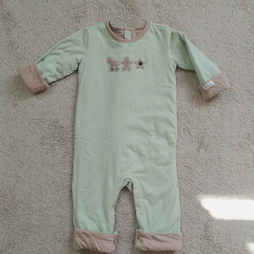 Janie and Jack Gingerbread Lane Boys Reversable Holiday Romper 6-12 M